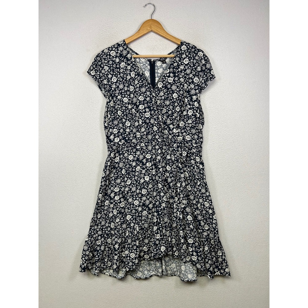 Cottagecore‎ J.Crew Mercantile Womens 14 Navy Floral Ruffle Faux Wrap Dress